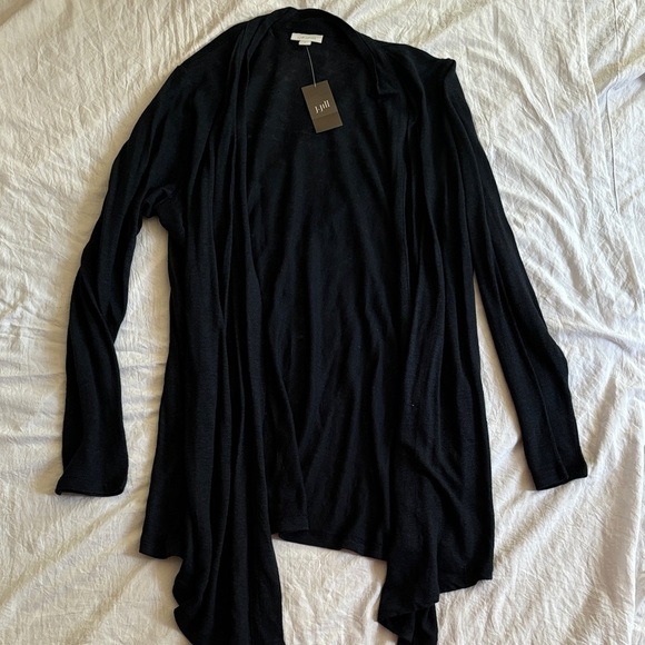 Never Worn J Jill Love Linen Navy Blue Open Front Drape Cardigan - Picture 1 of 6